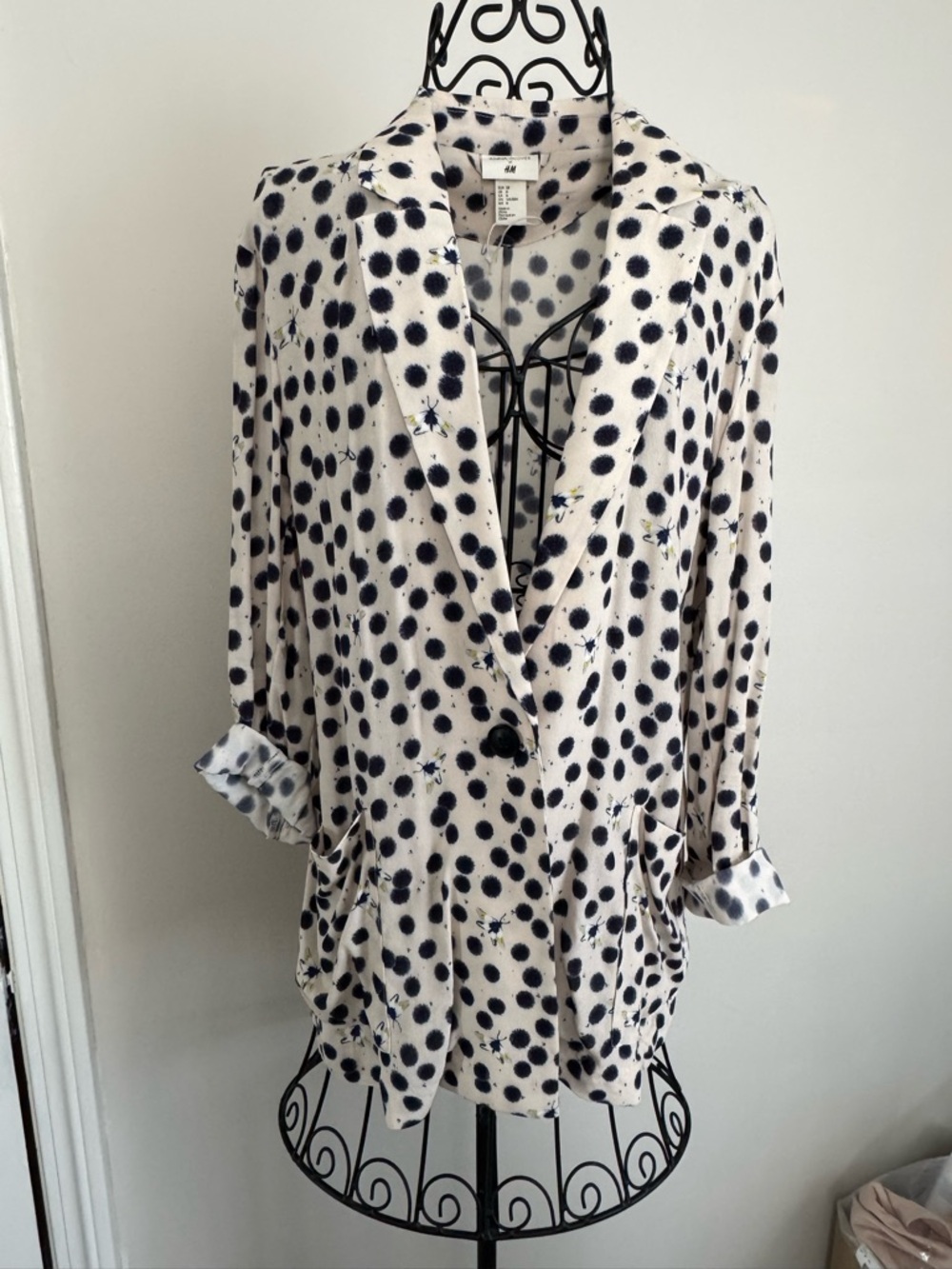 H&M Polka Dot Blazer Jacket in Ivory and Navy.